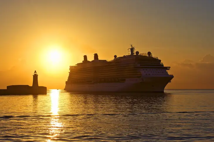 Cruise Ship in Grand Harbour during Sunset