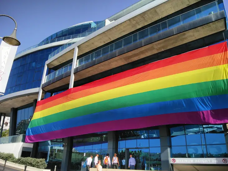 Pride Flag on Building in St. Julians, celebrating Pride Week