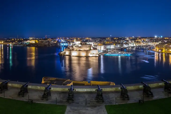 View of Grand Harbour from Upper Barrakka Gardens at Night